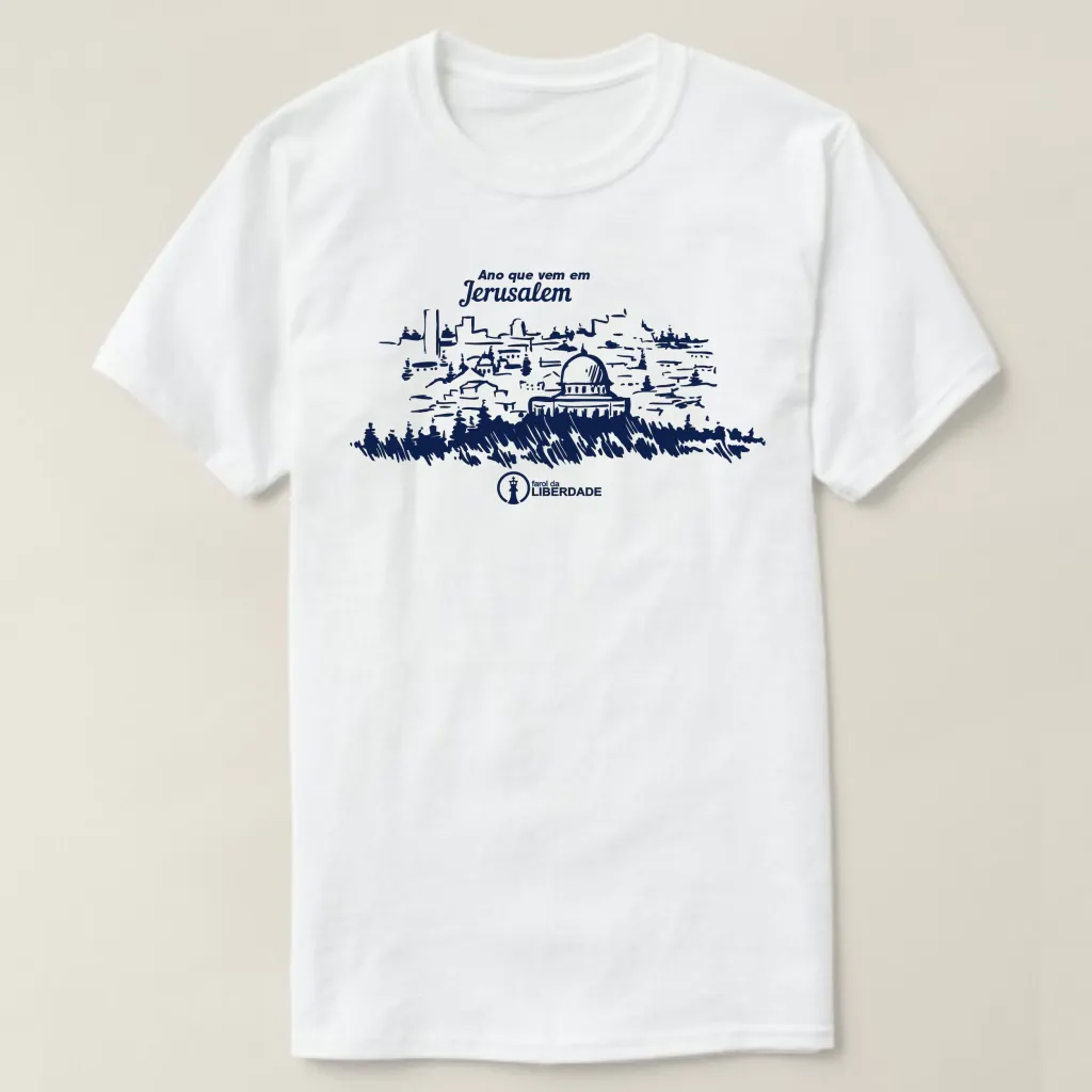 Camiseta Farol da Liberdade - Ano que vem em Jerusalém! ref. 110-1, cor Branco